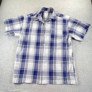 CalTop Mens Blue White Plaid Short Sleeve Button Down Shirt Large Made in USA